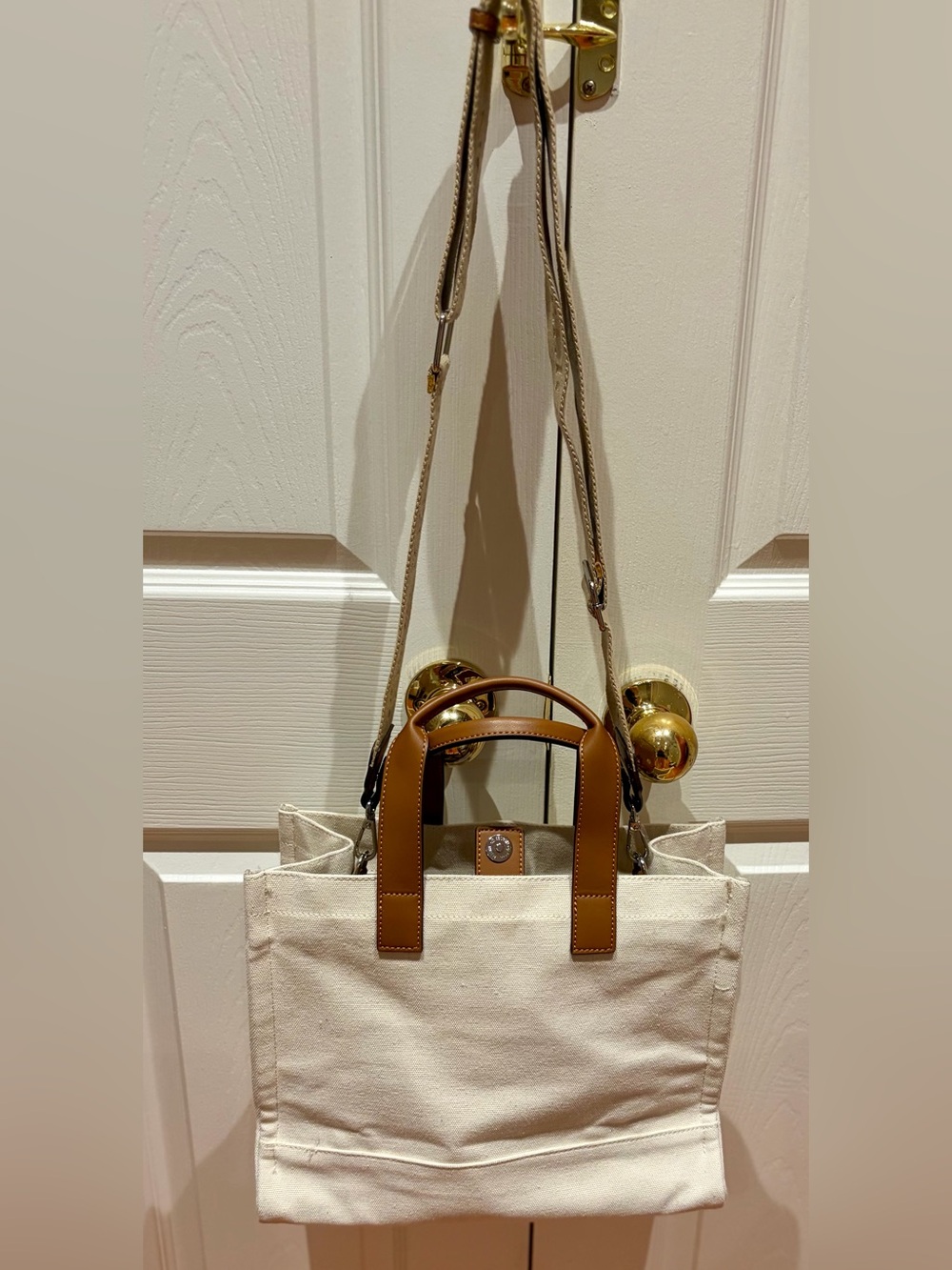 True Religion Buddha Mini Canvas Tote Bag Crossbody Off-White 🤎 Like New - Picture 2 of 6